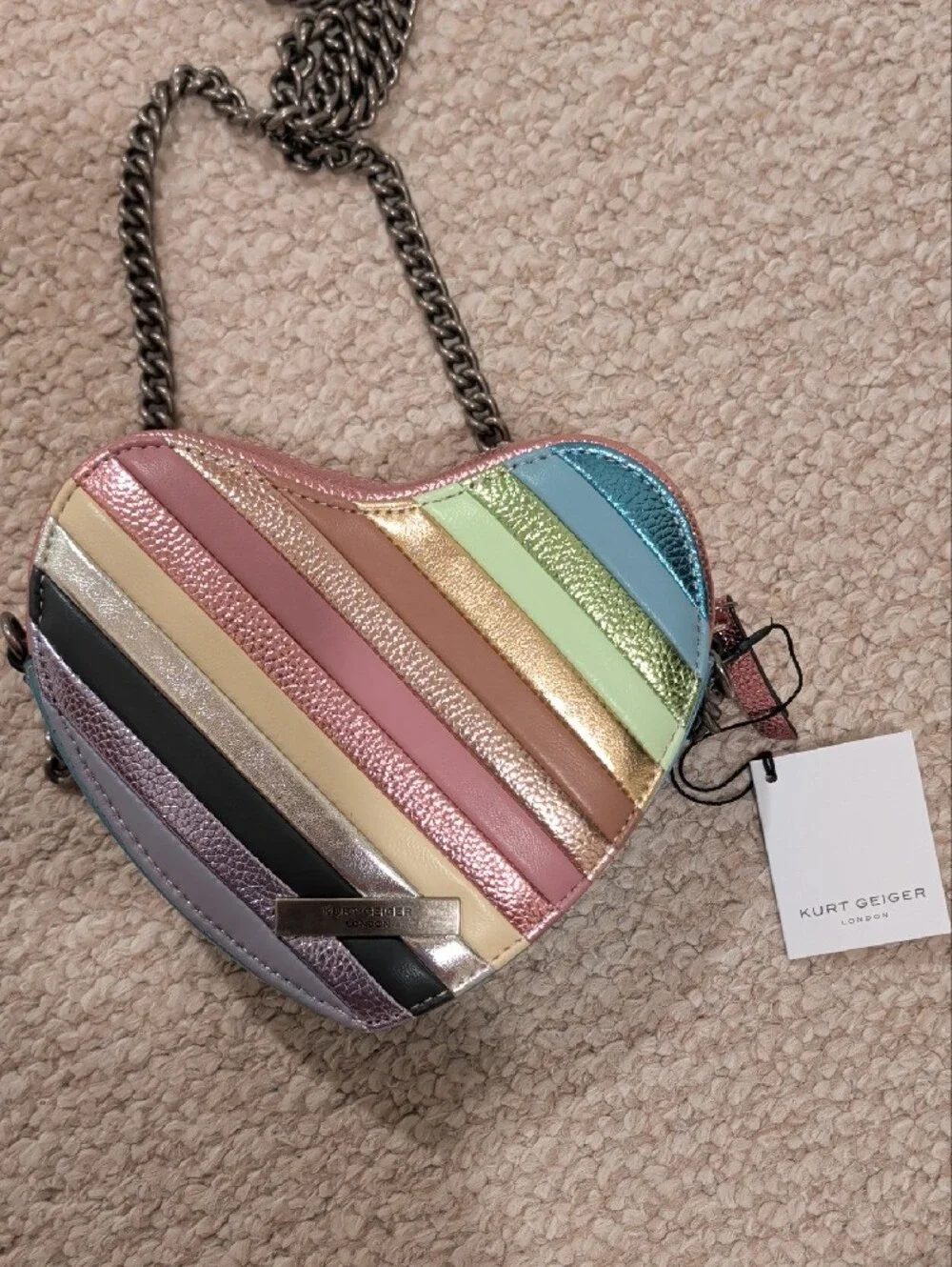 Kurt Geiger Kensington Heart-Shaped Metallic Stripe Crossbody Bag
